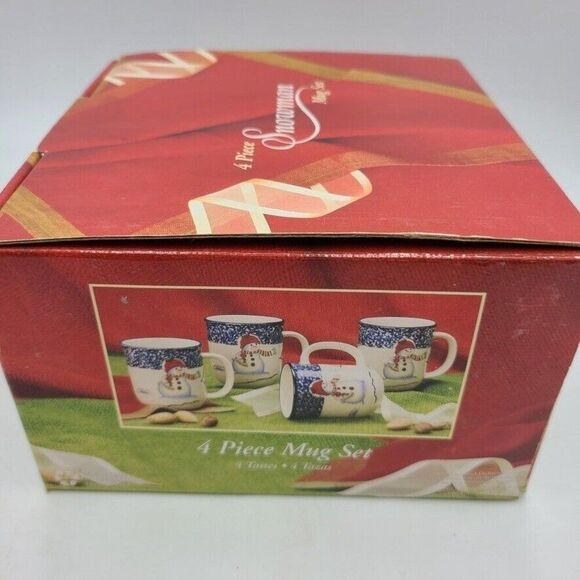 Vintage Thomson Pottery Snowman Coffee Mugs Set 4 Winter - Picture 5 of 7